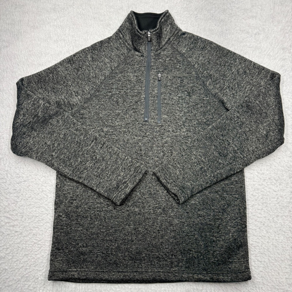 Eddie Bauer Gray Marled 1/4 Zip Fleece Pullover Sweater Casual Men's Size M‎